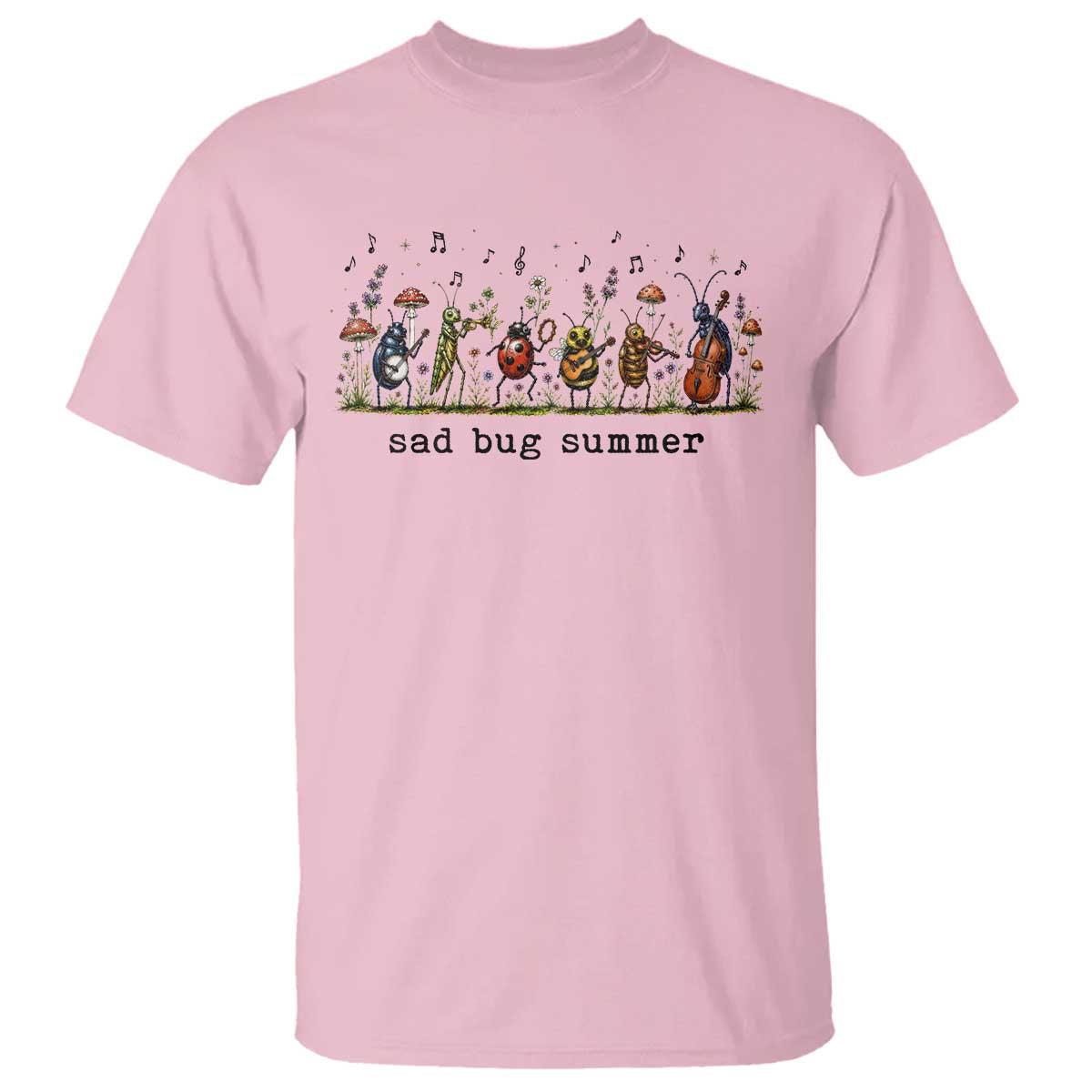 Sad Bug Summer Funny Insect Inspired Indie Aesthetic T Shirt Folk Pop Music Bugs Lover TS11 Light Pink Print Your Wear