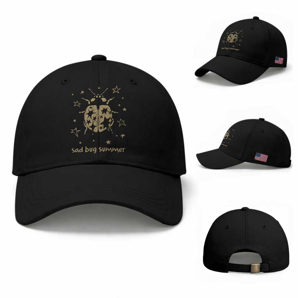 Sad Bug Summer Y2k Ladybug Grunge 2000s Vintage Baseball Cap Folk Music Bugs Lover TS11 Baseball Cap Universal Fit Black Print Your Wear