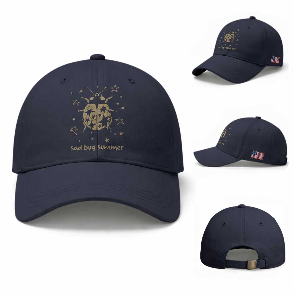Sad Bug Summer Y2k Ladybug Grunge 2000s Vintage Baseball Cap Folk Music Bugs Lover TS11 Baseball Cap Universal Fit Navy Print Your Wear