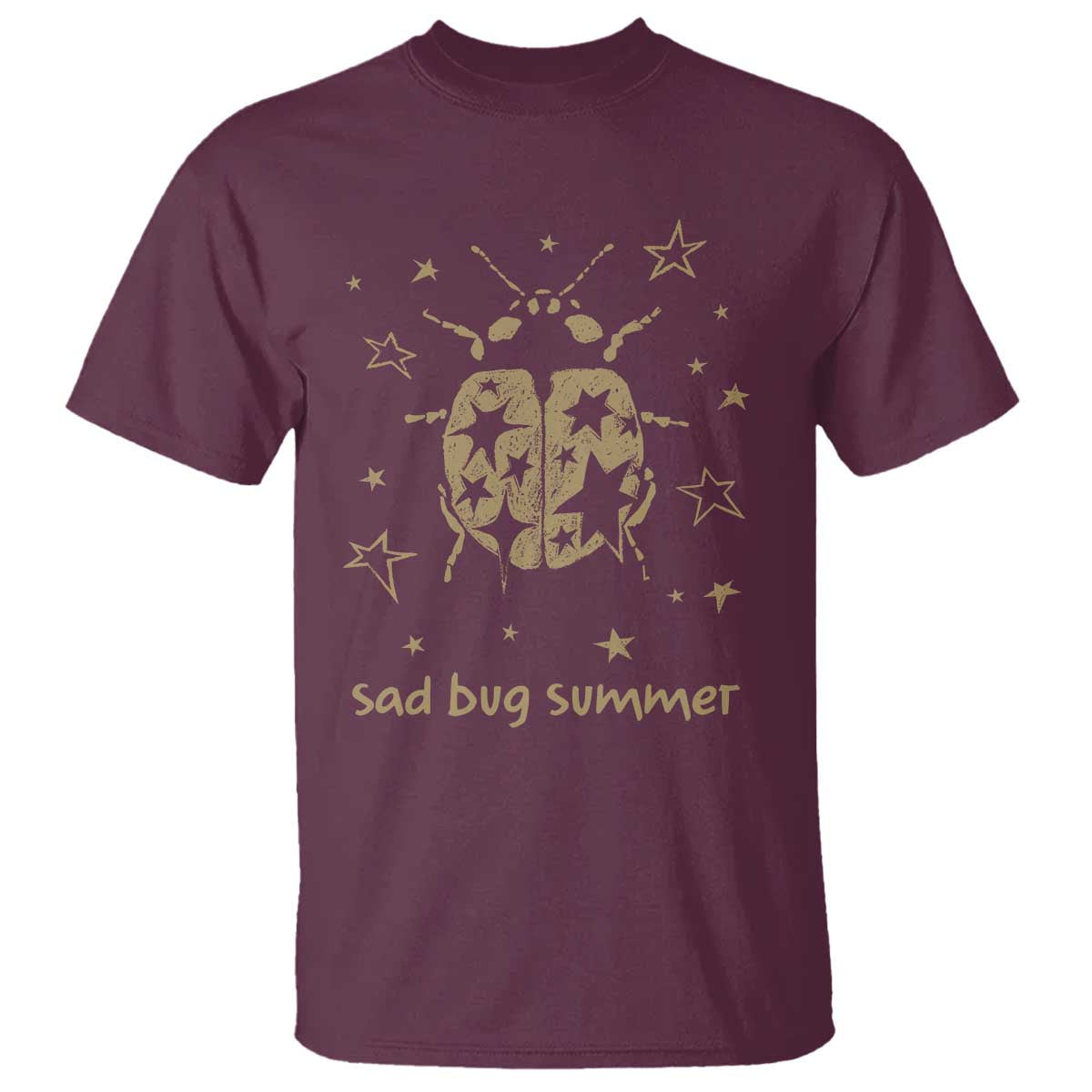 Sad Bug Summer Y2k Ladybug Grunge 2000s Vintage T Shirt Folk Music Bugs Lover TS11 Maroon Print Your Wear