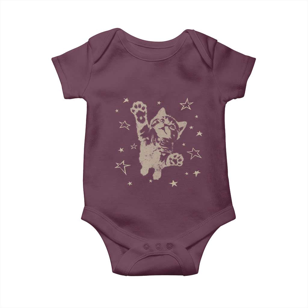 90s Y2k Cat Jumping Stars 2000s Grunge Vintage Graphic Baby Onesie TS11 Maroon Print Your Wear