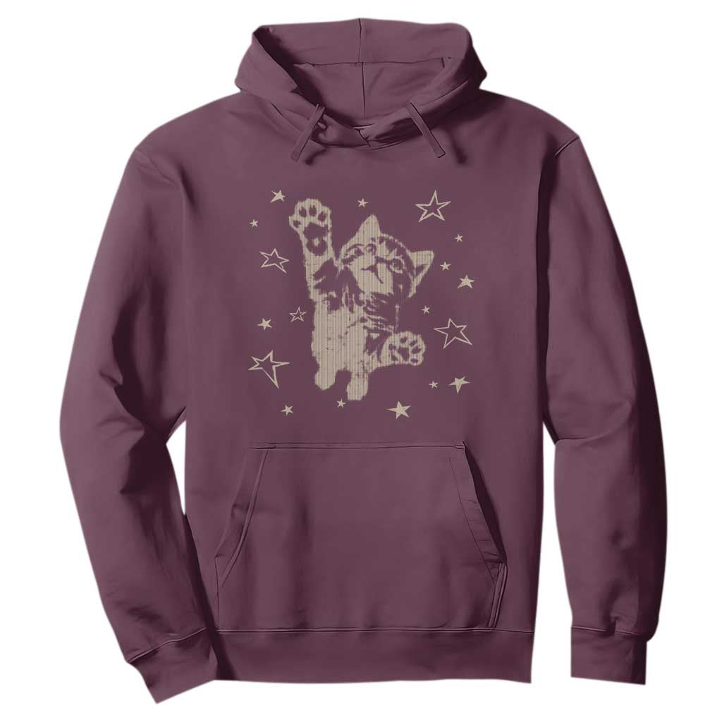 90s Y2k Cat Jumping Stars 2000s Grunge Vintage Graphic Hoodie TS11 Maroon Print Your Wear