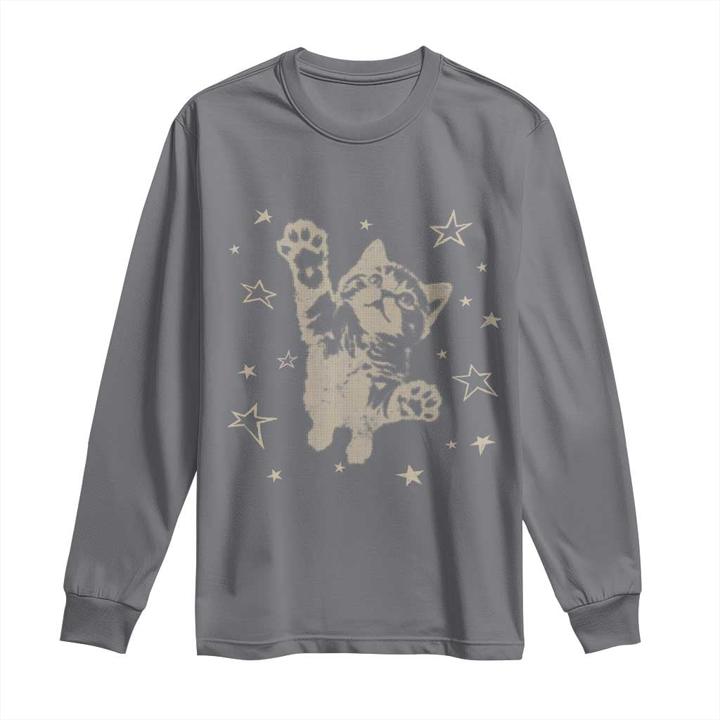 90s Y2k Cat Jumping Stars 2000s Grunge Vintage Graphic Long Sleeve Shirt TS11 Charcoal Print Your Wear