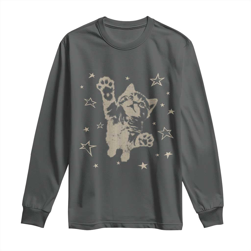 90s Y2k Cat Jumping Stars 2000s Grunge Vintage Graphic Long Sleeve Shirt TS11 Dark Heather Print Your Wear