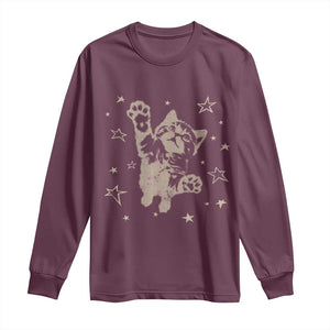 90s Y2k Cat Jumping Stars 2000s Grunge Vintage Graphic Long Sleeve Shirt TS11 Maroon Print Your Wear