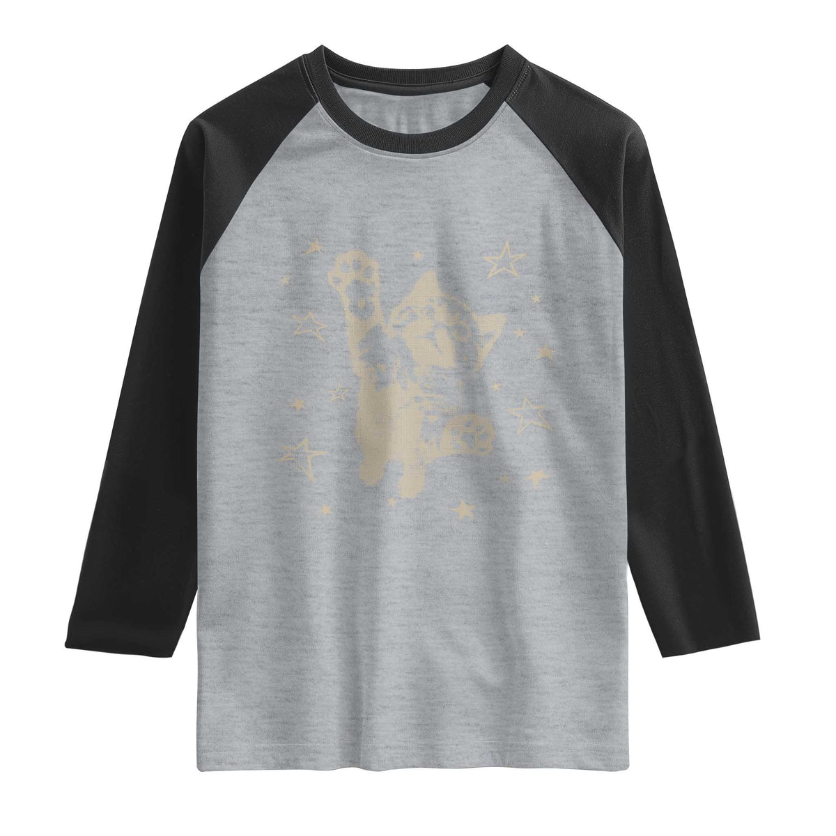 90s Y2k Cat Jumping Stars 2000s Grunge Vintage Graphic Raglan Shirt TS11 Heather Gray Black Print Your Wear