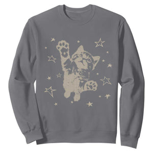 90s Y2k Cat Jumping Stars 2000s Grunge Vintage Graphic Sweatshirt TS11 Charcoal Print Your Wear