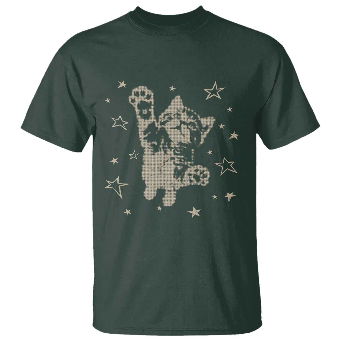90s Y2k Cat Jumping Stars 2000s Grunge Vintage Graphic T Shirt TS11 Dark Forest Green Print Your Wear