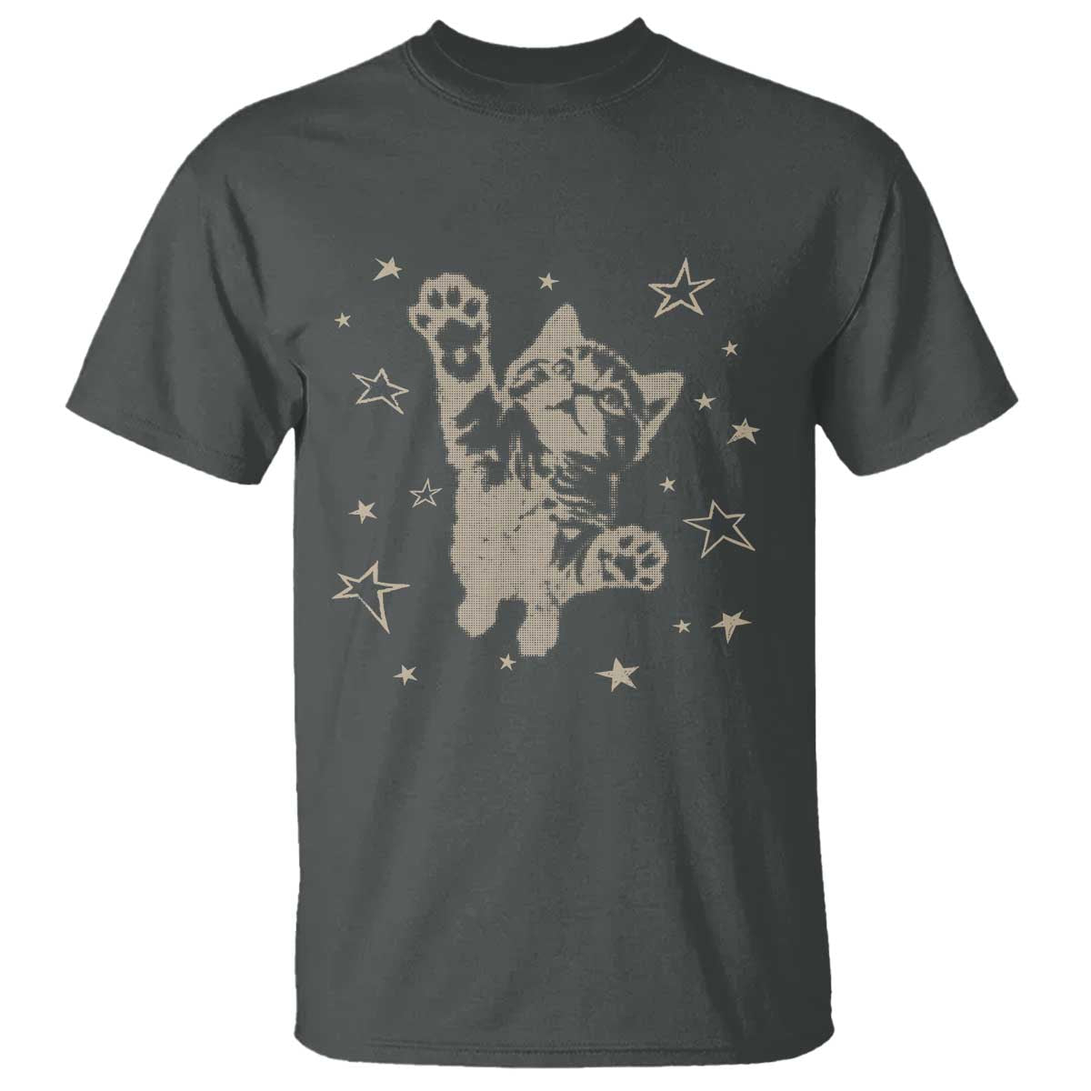 90s Y2k Cat Jumping Stars 2000s Grunge Vintage Graphic T Shirt TS11 Dark Heather Print Your Wear