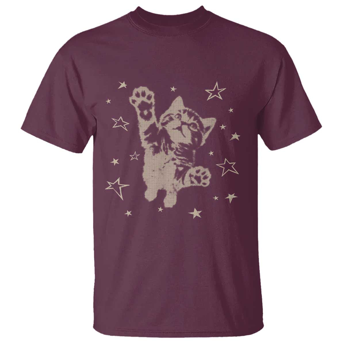 90s Y2k Cat Jumping Stars 2000s Grunge Vintage Graphic T Shirt TS11 Maroon Print Your Wear