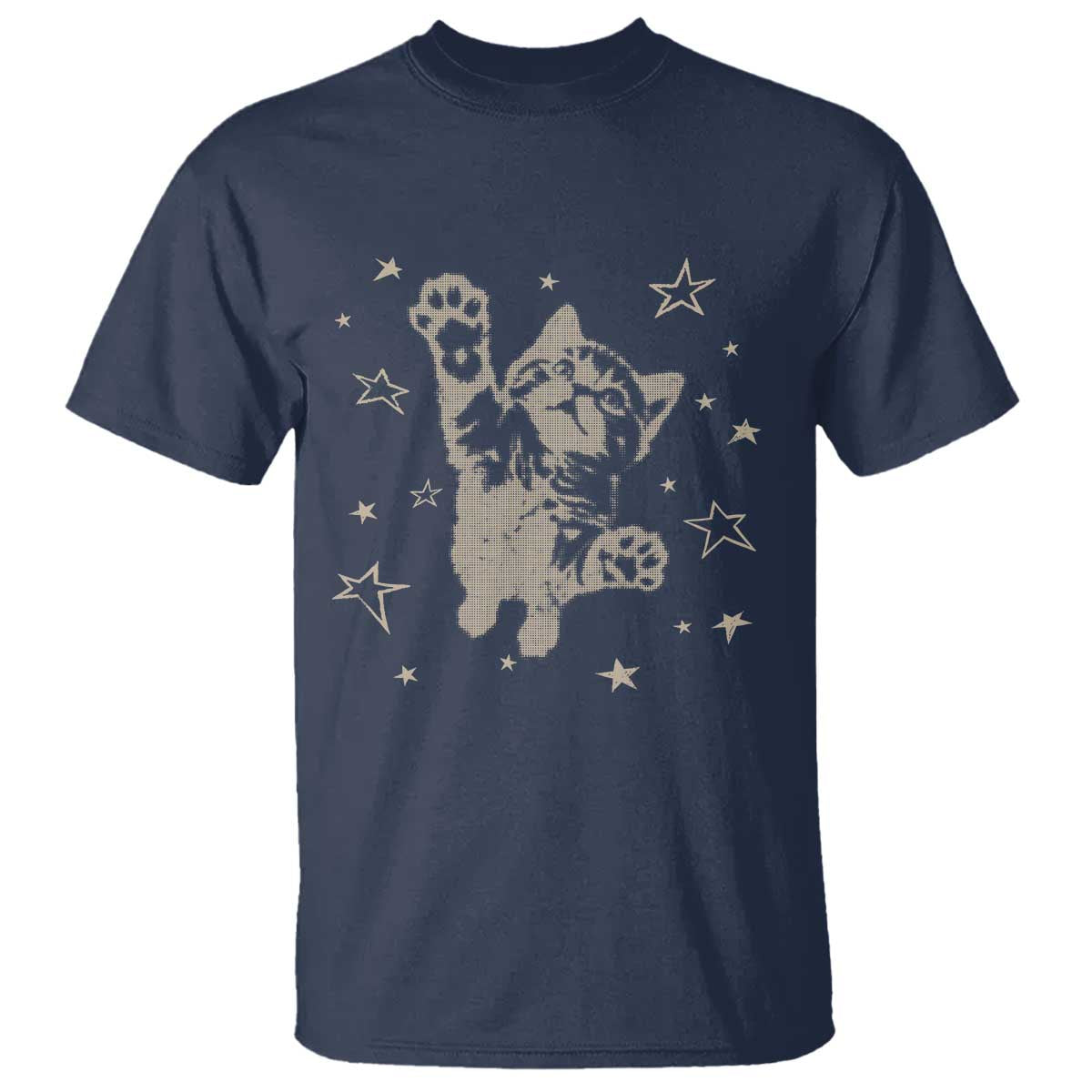 90s Y2k Cat Jumping Stars 2000s Grunge Vintage Graphic T Shirt TS11 Navy Print Your Wear