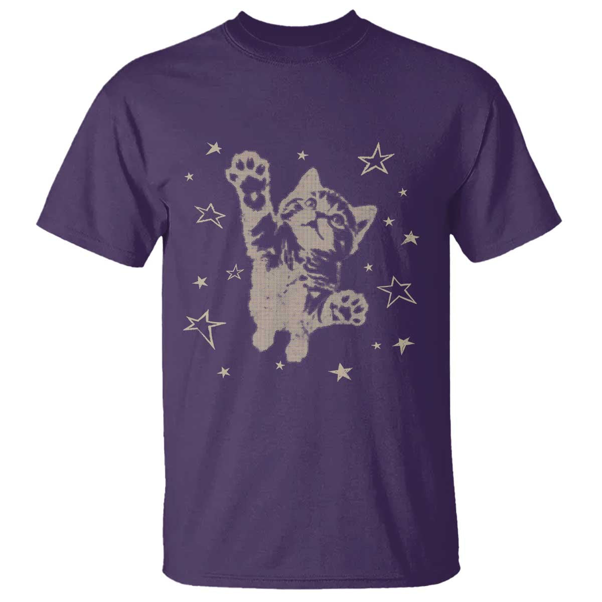 90s Y2k Cat Jumping Stars 2000s Grunge Vintage Graphic T Shirt TS11 Purple Print Your Wear