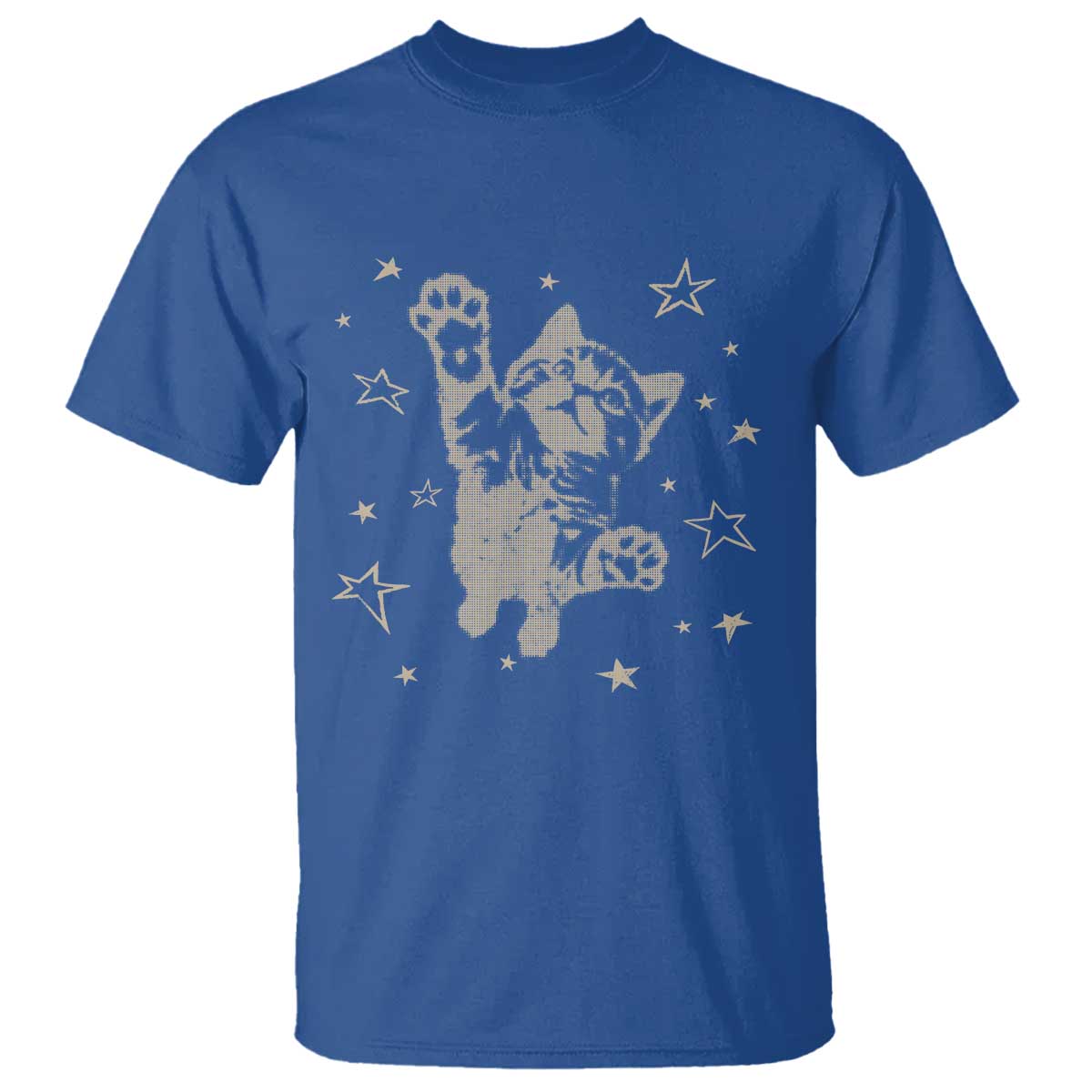 90s Y2k Cat Jumping Stars 2000s Grunge Vintage Graphic T Shirt TS11 Royal Blue Print Your Wear