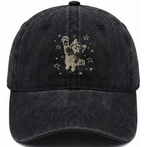90s Y2k Cat Jumping Stars 2000s Grunge Vintage Graphic Washed Cotton Baseball Cap TS11 Print Your Wear
