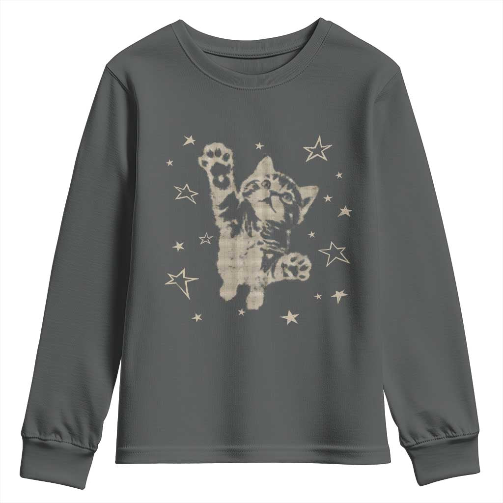 90s Y2k Cat Jumping Stars 2000s Grunge Vintage Graphic Youth Sweatshirt TS11 Dark Heather Print Your Wear