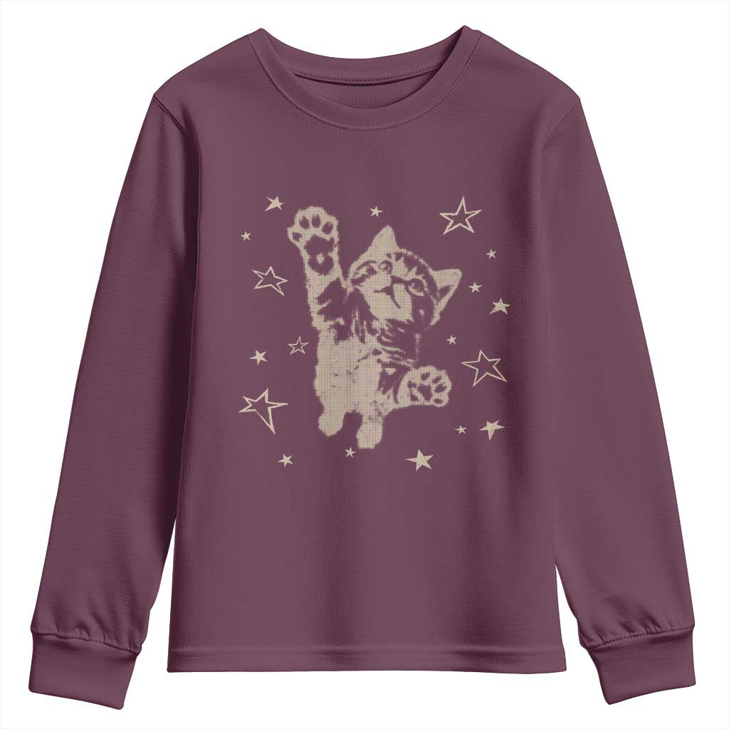 90s Y2k Cat Jumping Stars 2000s Grunge Vintage Graphic Youth Sweatshirt TS11 Maroon Print Your Wear