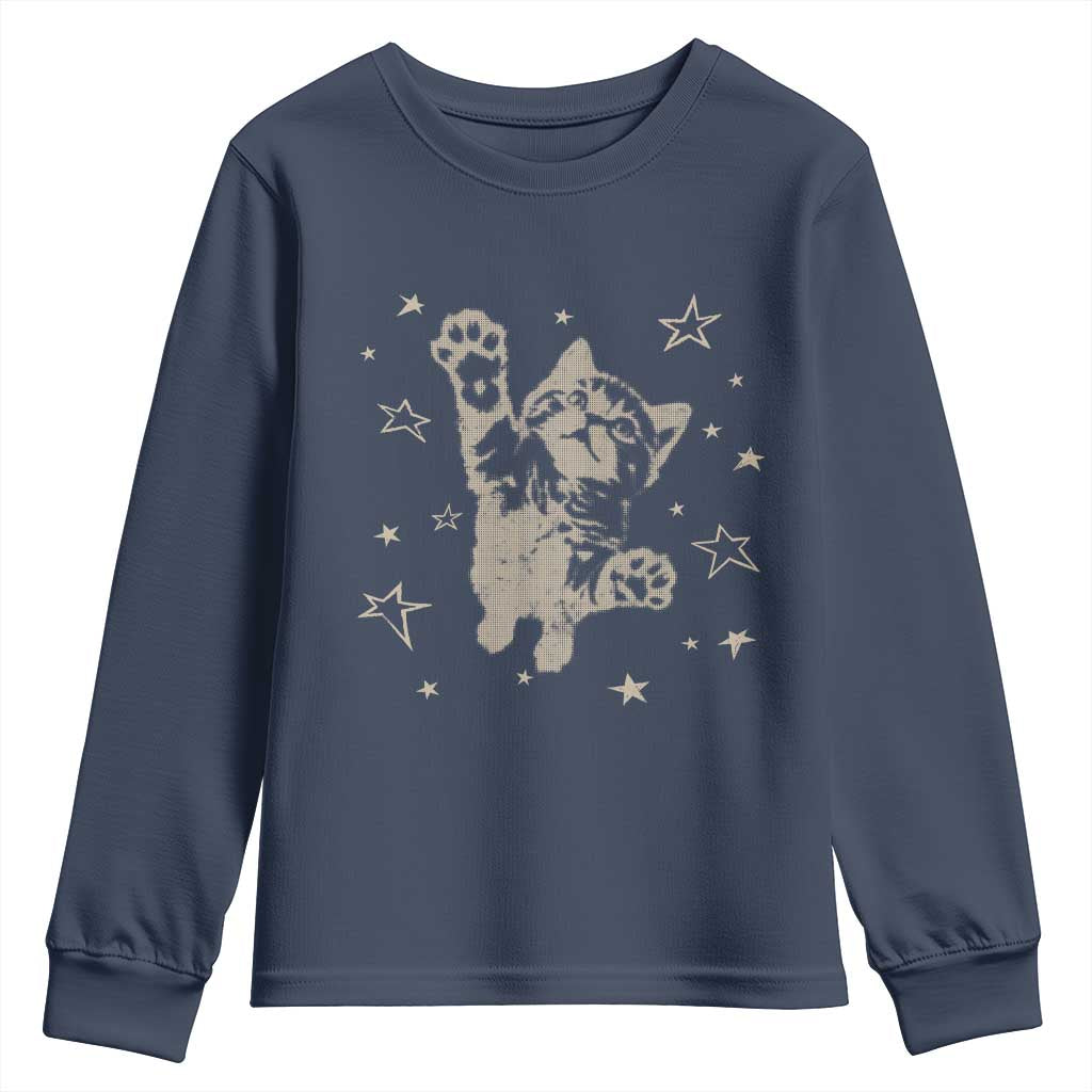 90s Y2k Cat Jumping Stars 2000s Grunge Vintage Graphic Youth Sweatshirt TS11 Navy Print Your Wear
