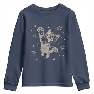 90s Y2k Cat Jumping Stars 2000s Grunge Vintage Graphic Youth Sweatshirt TS11 Navy Print Your Wear
