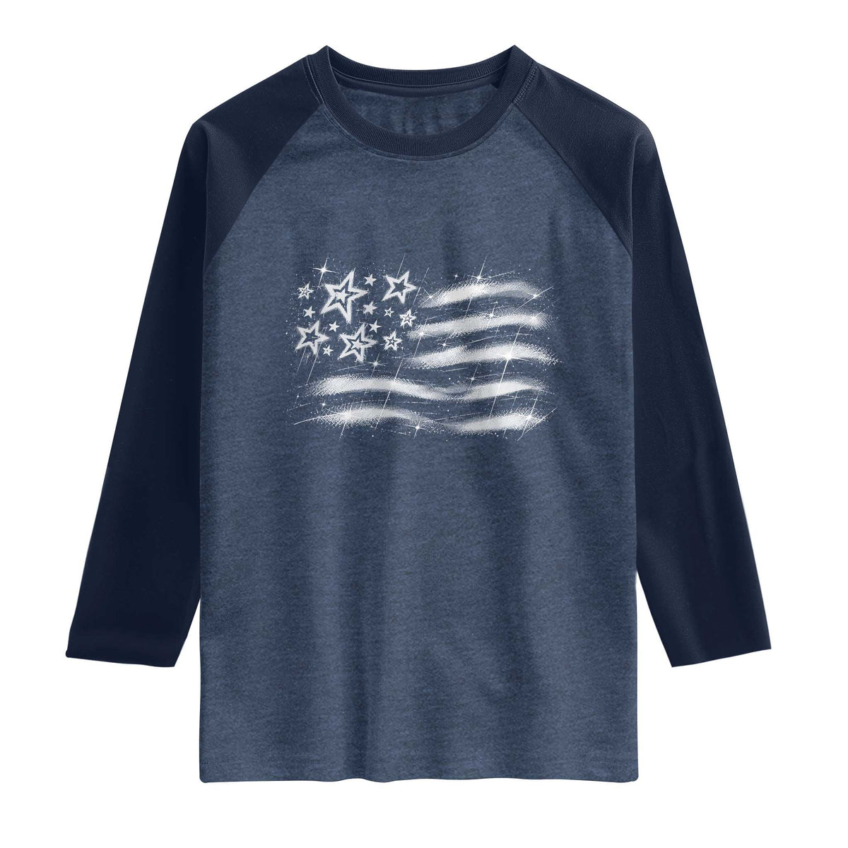 Y2k American Flag 90s 2000s Grunge Vintage Graphic Raglan Shirt TS11 Heather Denim Navy Print Your Wear