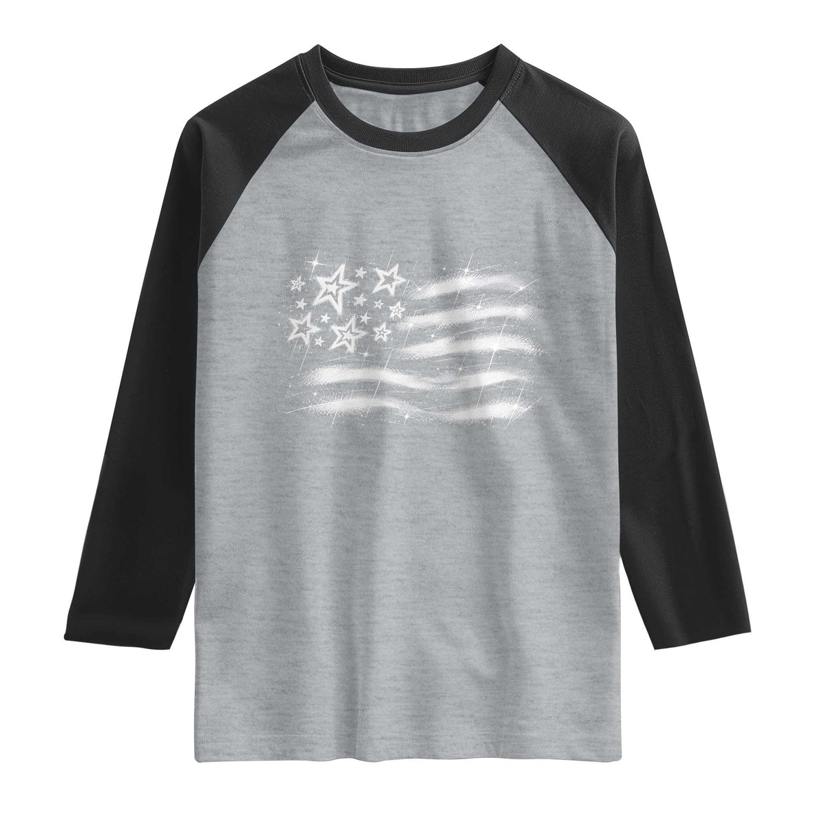 Y2k American Flag 90s 2000s Grunge Vintage Graphic Raglan Shirt TS11 Heather Gray Black Print Your Wear