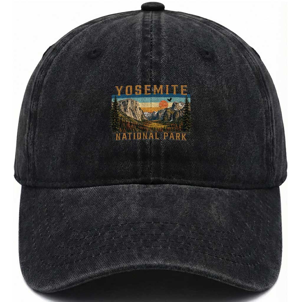 Yosemite National Park Washed Cotton Baseball Cap Californias Sierra Nevada Mountain Retro