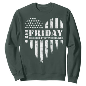 Red Friday Sweatshirt Remember Everyone Deployed Vintage American Flag Military Veterans Heart TS11 Dark Forest Green Print Your Wear