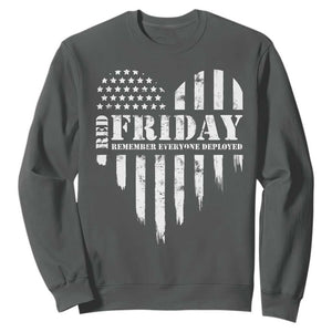 Red Friday Sweatshirt Remember Everyone Deployed Vintage American Flag Military Veterans Heart TS11 Dark Heather Print Your Wear