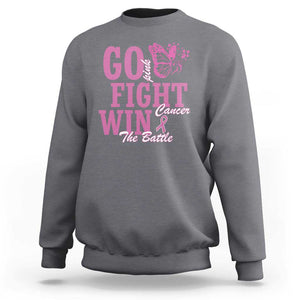 Breast Cancer Awareness Sweatshirt Go Pink Fight Cancer Win The Battle Pink Ribbon Butterfly TS11 Charcoal Print Your Wear