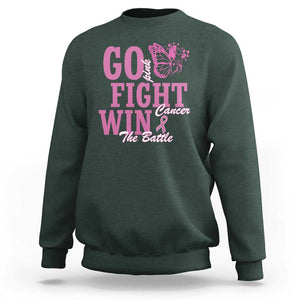 Breast Cancer Awareness Sweatshirt Go Pink Fight Cancer Win The Battle Pink Ribbon Butterfly TS11 Dark Forest Green Print Your Wear