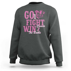 Breast Cancer Awareness Sweatshirt Go Pink Fight Cancer Win The Battle Pink Ribbon Butterfly TS11 Dark Heather Print Your Wear