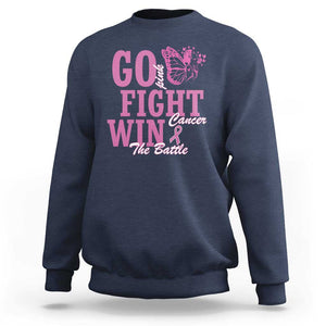 Breast Cancer Awareness Sweatshirt Go Pink Fight Cancer Win The Battle Pink Ribbon Butterfly TS11 Navy Print Your Wear