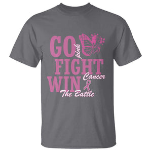 Breast Cancer Awareness T Shirt Go Pink Fight Cancer Win The Battle Pink Ribbon Butterfly TS11 Charcoal Print Your Wear