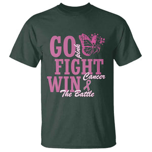 Breast Cancer Awareness T Shirt Go Pink Fight Cancer Win The Battle Pink Ribbon Butterfly TS11 Dark Forest Green Print Your Wear