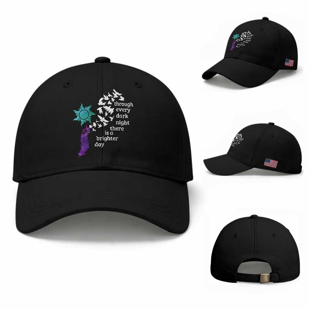 Suicide Prevention Awareness Baseball Cap Through Every Dark Night There Is A Brighter Day Semicolon Sun Feathers TS11 Baseball Cap Universal Fit Black Print Your Wear
