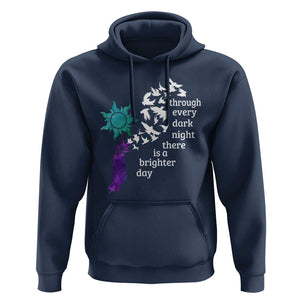 Suicide Prevention Awareness Hoodie Through Every Dark Night There Is A Brighter Day Semicolon Sun Feathers TS11 Navy Print Your Wear