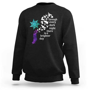 Suicide Prevention Awareness Sweatshirt Through Every Dark Night There Is A Brighter Day Semicolon Sun Feathers TS11 Black Print Your Wear