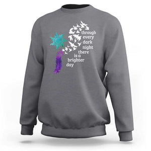 Suicide Prevention Awareness Sweatshirt Through Every Dark Night There Is A Brighter Day Semicolon Sun Feathers TS11 Charcoal Print Your Wear