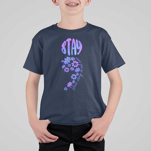 Suicide Prevention Awareness T Shirt For Kid Stay Your Story Is Not Over Semicolon Flower TS11 Navy Print Your Wear