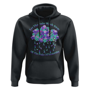 Suicide Prevention Awareness Hoodie Let The Rain Wash Away All The Pain Of Yesterday Flower Cloud Semicolon TS11 Black Print Your Wear