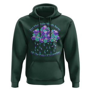 Suicide Prevention Awareness Hoodie Let The Rain Wash Away All The Pain Of Yesterday Flower Cloud Semicolon TS11 Dark Forest Green Print Your Wear