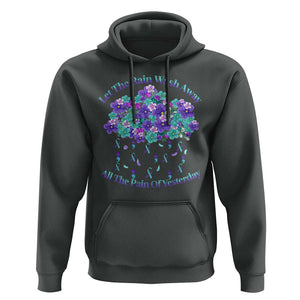 Suicide Prevention Awareness Hoodie Let The Rain Wash Away All The Pain Of Yesterday Flower Cloud Semicolon TS11 Dark Heather Print Your Wear