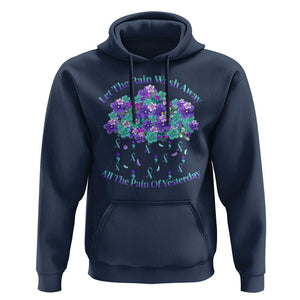 Suicide Prevention Awareness Hoodie Let The Rain Wash Away All The Pain Of Yesterday Flower Cloud Semicolon TS11 Navy Print Your Wear