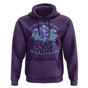 Suicide Prevention Awareness Hoodie Let The Rain Wash Away All The Pain Of Yesterday Flower Cloud Semicolon TS11 Purple Print Your Wear