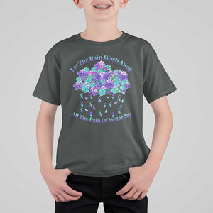 Suicide Prevention Awareness T Shirt For Kid Let The Rain Wash Away All The Pain Of Yesterday Flower Cloud Semicolon TS11 Dark Heather Print Your Wear