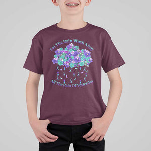 Suicide Prevention Awareness T Shirt For Kid Let The Rain Wash Away All The Pain Of Yesterday Flower Cloud Semicolon TS11 Maroon Print Your Wear