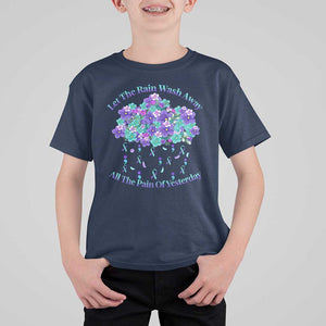 Suicide Prevention Awareness T Shirt For Kid Let The Rain Wash Away All The Pain Of Yesterday Flower Cloud Semicolon TS11 Navy Print Your Wear