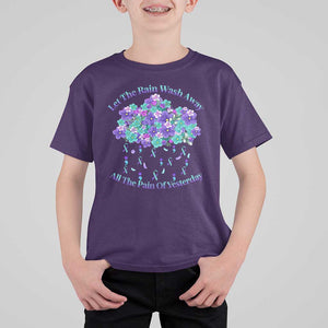 Suicide Prevention Awareness T Shirt For Kid Let The Rain Wash Away All The Pain Of Yesterday Flower Cloud Semicolon TS11 Purple Print Your Wear