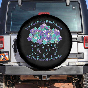 Suicide Prevention Awareness Spare Tire Cover Let The Rain Wash Away All The Pain Of Yesterday Flower Cloud Semicolon TS11 No hole Black Print Your Wear