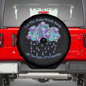 Suicide Prevention Awareness Spare Tire Cover Let The Rain Wash Away All The Pain Of Yesterday Flower Cloud Semicolon TS11 Black Print Your Wear