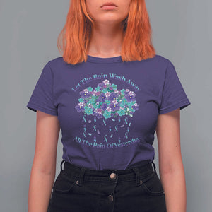 Suicide Prevention Awareness T Shirt For Women Let The Rain Wash Away All The Pain Of Yesterday Flower Cloud Semicolon TS11 Purple Print Your Wear